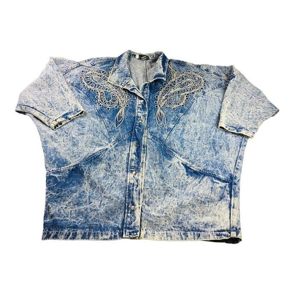 Vintage Tina Woo Acid Wash Oversized Jacket Size S Blue 80s USA Made - Picture 1 of 8